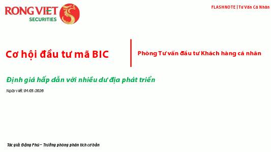 BIC: Khuyến nghị MUA với giá mục tiêu 30,500 đồng/cổ phiếu