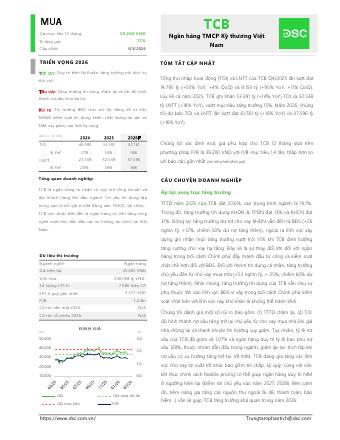 TCB: Khuyến nghị MUA với giá mục tiêu 39,200 đồng/cổ phiếu