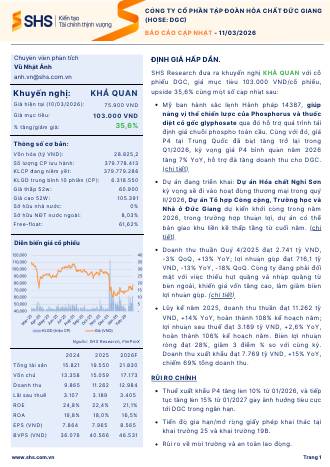 DGC: Khuyến nghị KHẢ QUAN với giá mục tiêu 103,000 đồng/cổ phiếu