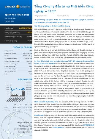 BCM: Khuyến nghị OUTPERFORM với giá mục tiêu 74,530 đồng/cổ phiếu