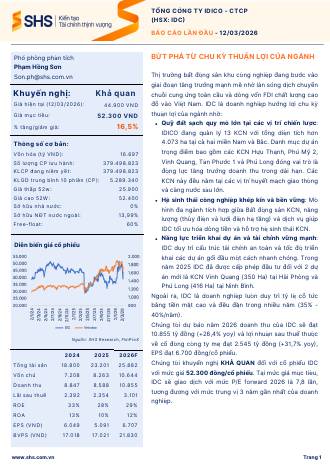 IDC: Khuyến nghị KHẢ QUAN với giá mục tiêu 52,300 đồng/cổ phiếu