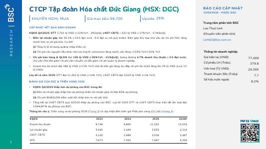DGC: Khuyến nghị MUA với giá mục tiêu 96,700 đồng/cổ phiếu