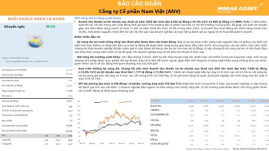 ANV: Khuyến nghị MUA với giá mục tiêu 34,000 đồng/cổ phiếu
