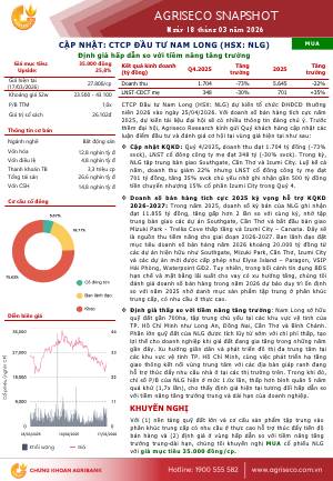 NLG: Khuyến nghị MUA với giá mục tiêu 35,000 đồng/cổ phiếu