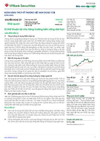 TCB: Khuyến nghị KHẢ QUAN với giá mục tiêu 40,000 đồng/cổ phiếu