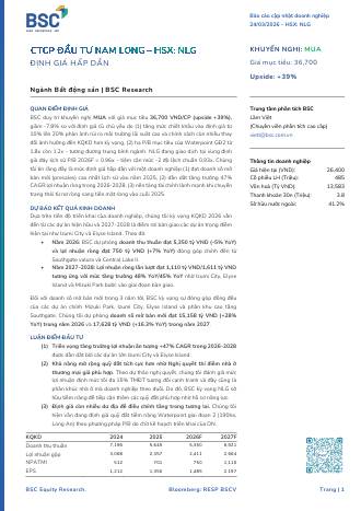 NLG: Khuyến nghị MUA với giá mục tiêu 36,700 đồng/cổ phiếu