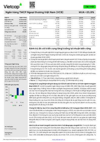 VCB: Khuyến nghị MUA với giá mục tiêu 73,500 đồng/cổ phiếu