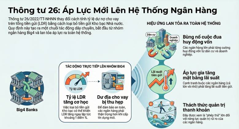 Thông tư 26/2022/TT-NHNN: "Phép thử" thanh khoản và áp lực LDR lên nhóm ngân hàng Big4