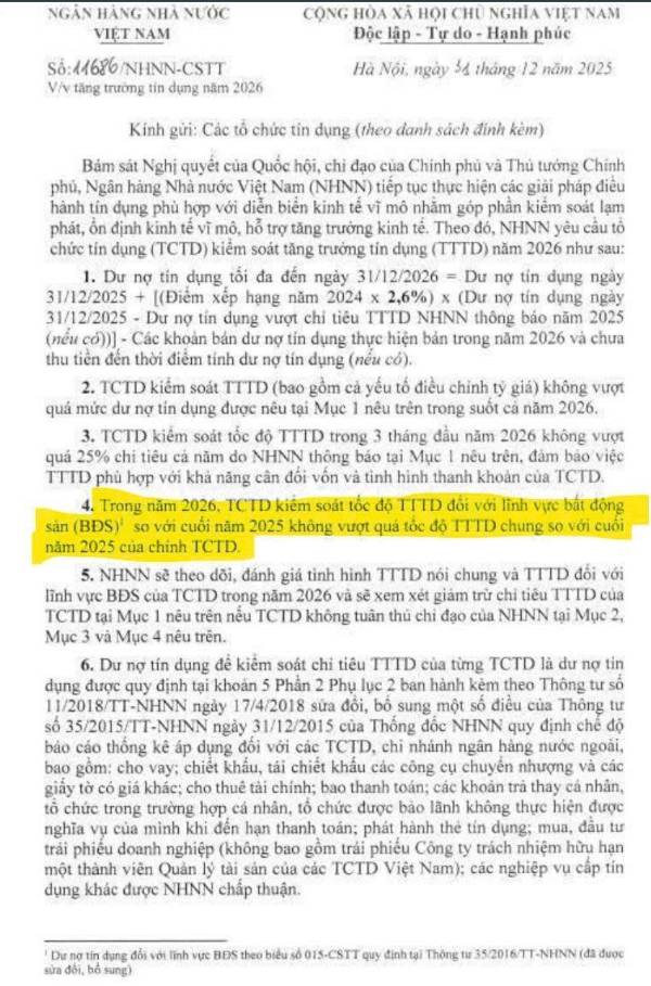Siết kỷ luật tín dụng 2026: “Lộ trình cưỡng bức” đưa dòng tiền rời xa bất động sản?