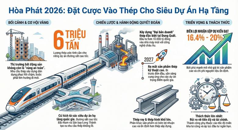 Thép Hòa Phát 2026: Vượt khỏi "vùng an toàn" Bất động sản, đặt cược vào Đại dự án Hạ tầng