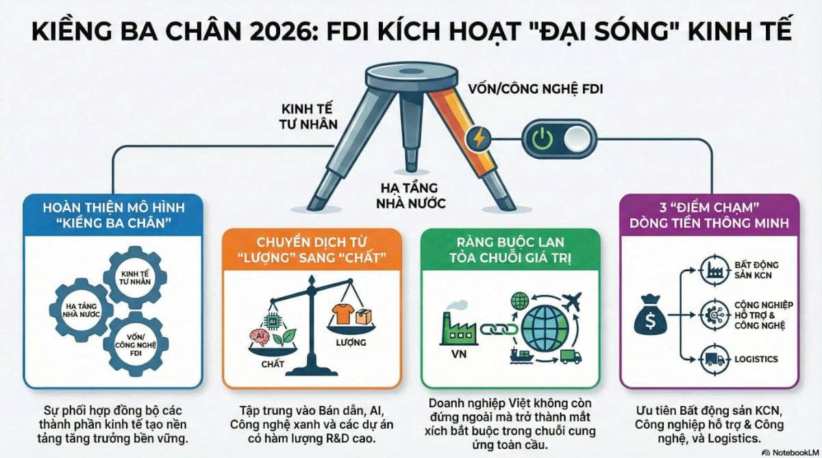 Hoàn thiện “Kiềng ba chân” kinh tế 2026 – Khi Trụ cột FDI trở thành công tắc kích hoạt đại sóng