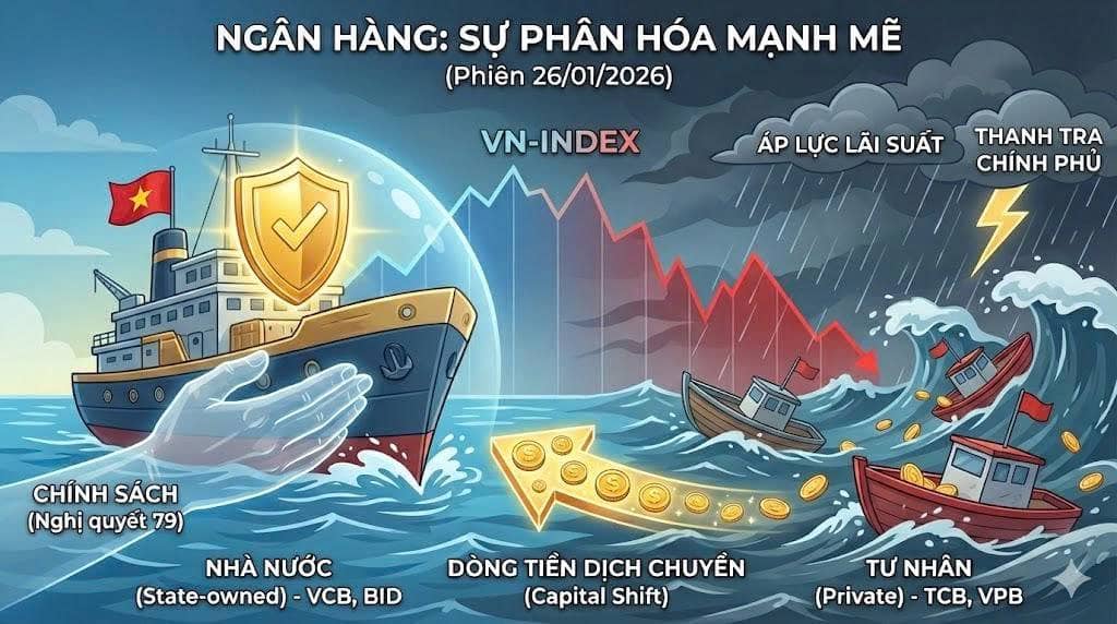 Vì sao bank quốc doanh "xanh", tư nhân lại "đỏ" trong phiên 26/01?