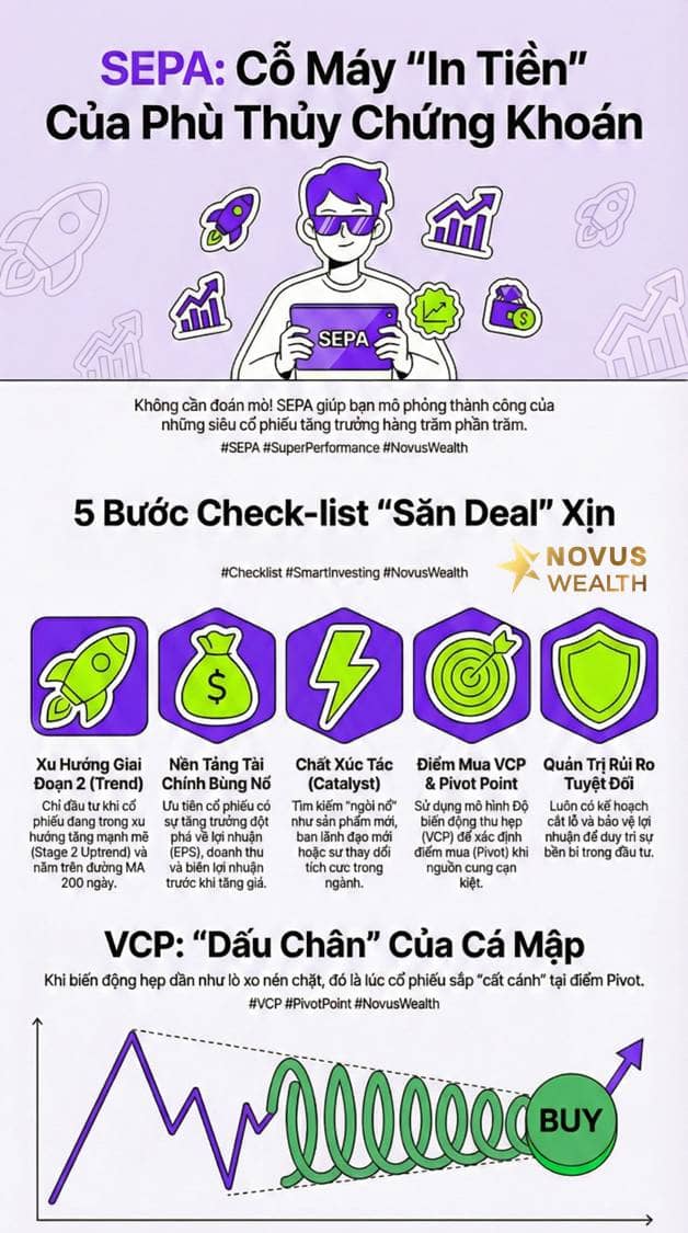 Chiến lược SEPA của Mark Minervini không chỉ là tìm điểm mua, mà là sự "hội tụ xác suất" của 5 yếu tố để tìm ra Siêu Cổ Phiếu: