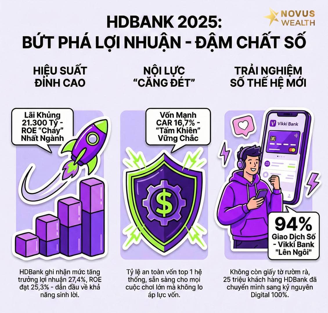 HDB: Lãi 2025 vượt 21.300 tỷ, ROE 25,3% top đầu, hệ sinh thái bứt phá