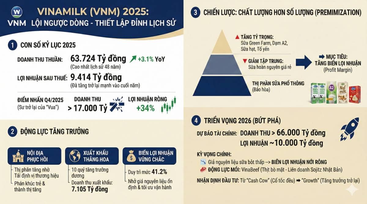 Vinamilk (VNM): Cú "Lội Ngược Dòng" Ngoạn Mục 2025 Và Chu Kỳ Tăng Trưởng Mới 2026