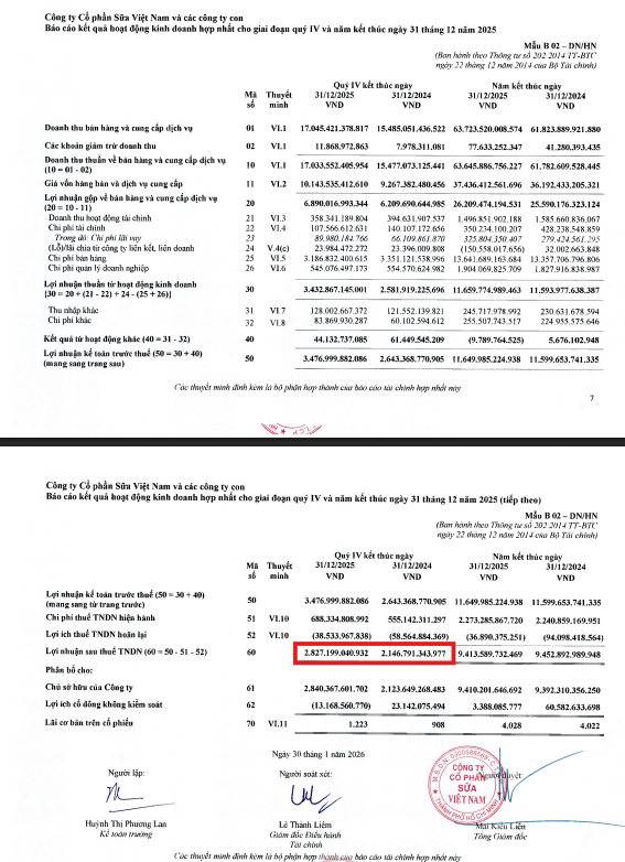 Vinamilk (VNM) - báo cáo tài chính quý 4.2025