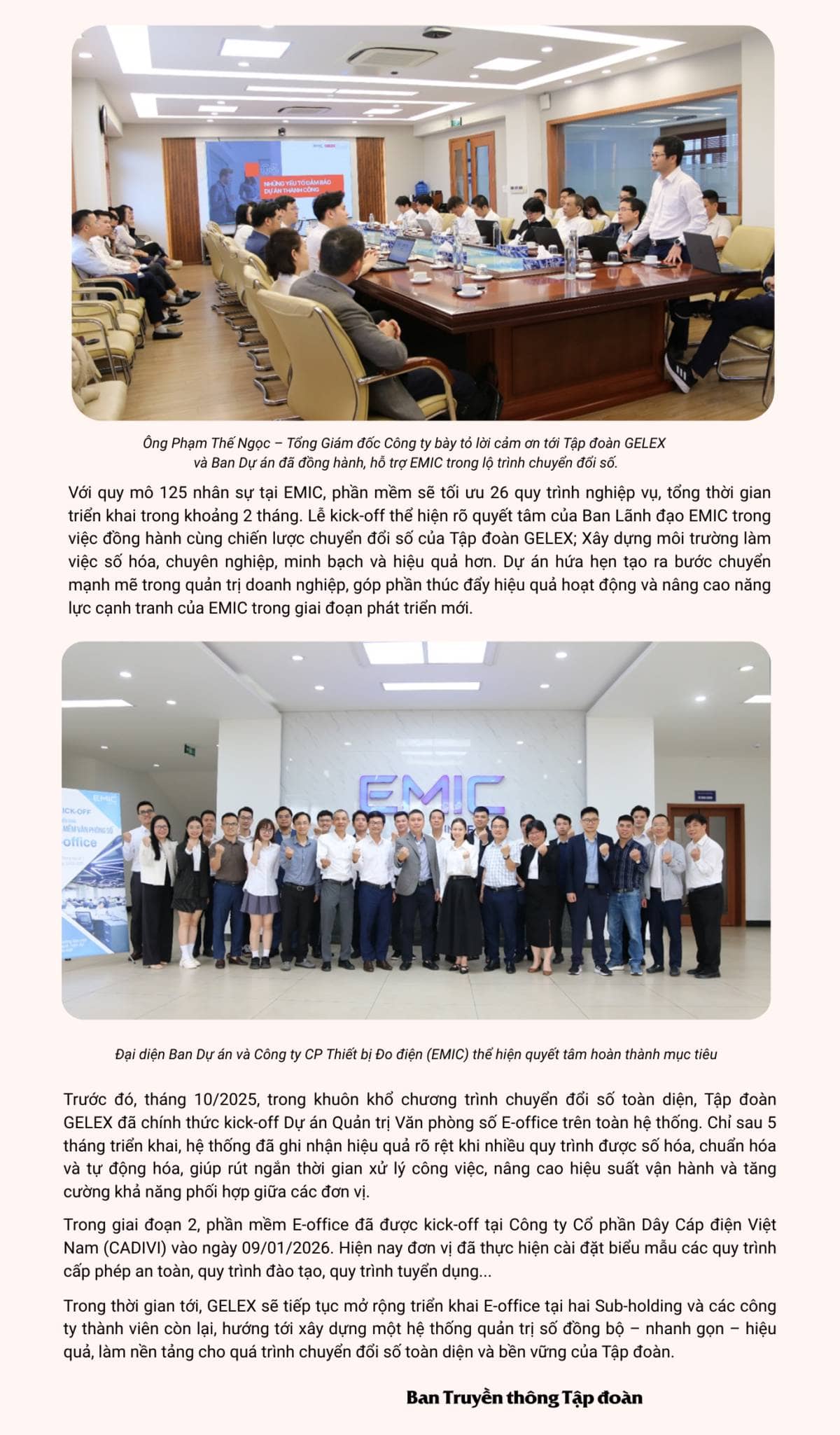 EMIC kick-off Dự án văn phòng số E-office – Đồng bộ chuyển đổi số trong hệ sinh thái GELEX.  ...