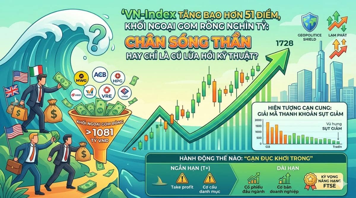 VN-Index Tăng Bạo Hơn 51 Điểm, Khối Ngoại Gom Ròng Nghìn Tỷ: Chân Sóng Thần Hay Chỉ Là Cú Lừa Hồi Kỹ Thuật?