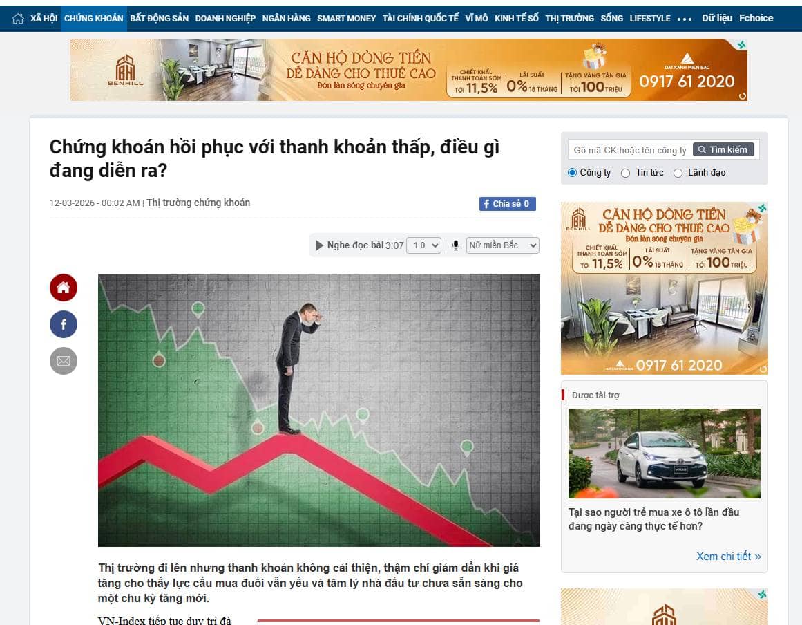 Phiên phục hồi thứ 2 của Vnindex - Thanh khoản không tương xứng xảy?