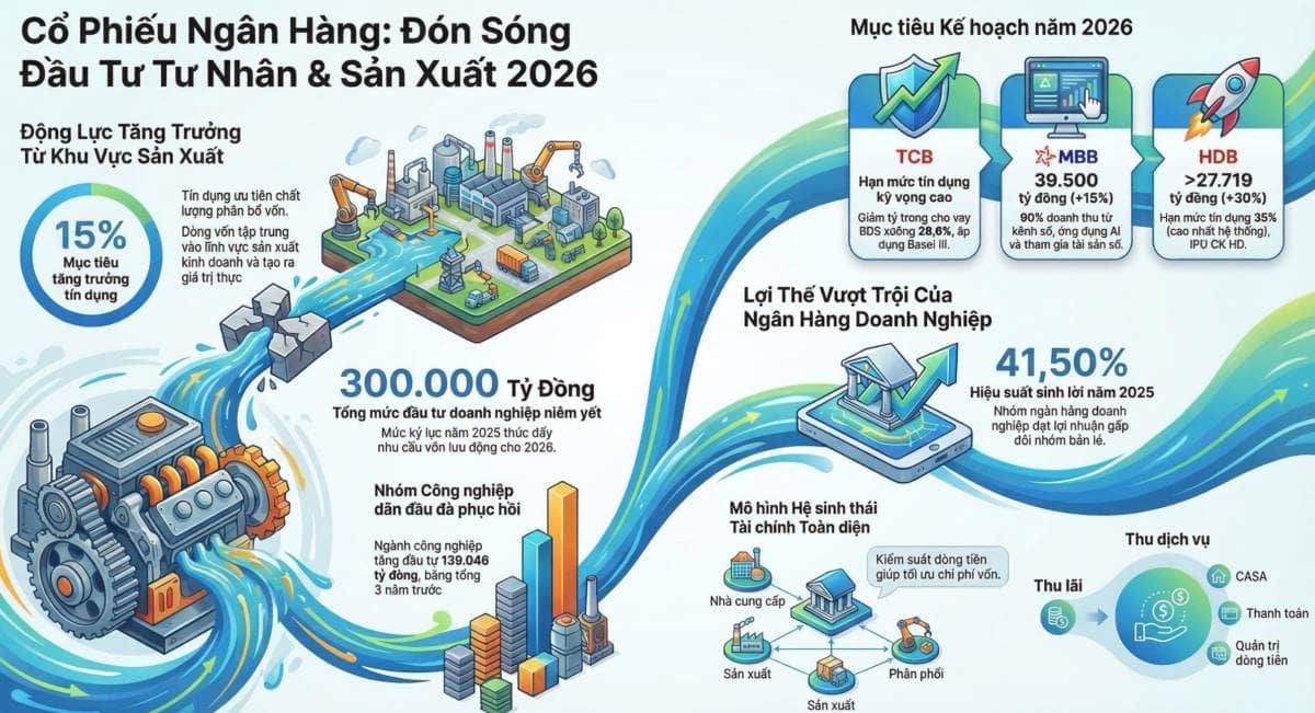 Cổ phiếu ngân hàng 2026: Đầu tư tư nhân chính thức bắt đầu
