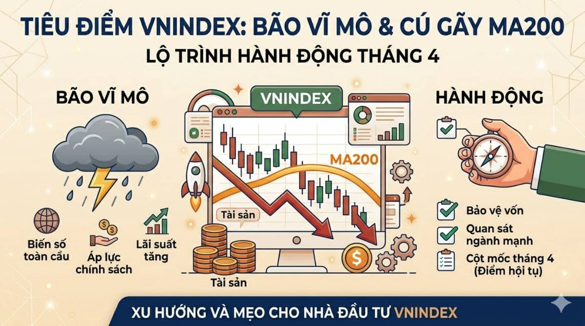 Tiêu điểm Vnindex: Bão vĩ mô, cú gãy MA200 và lộ trình hành động trước điểm hội tụ tháng 4
