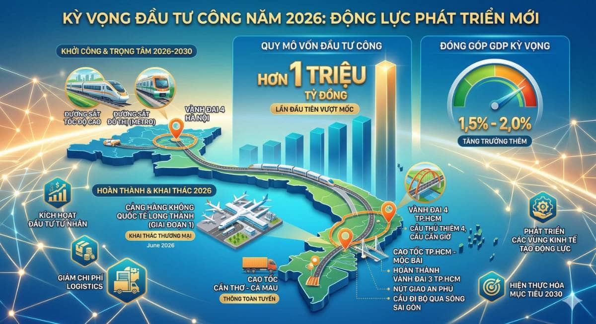 Đầu tư công 2026: "trụ cột" tài khóa và bài toán bứt phá tăng trưởng GDP