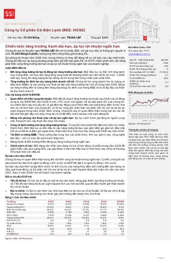 REE: Khuyến nghị TRUNG LẬP với giá mục tiêu 70,200 đồng/cổ phiếu