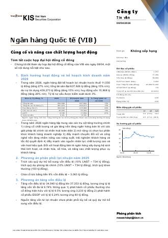 VIB: Cập nhật ĐHCĐ 2026