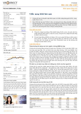 TCB: Khuyến nghị KHẢ QUAN với giá mục tiêu 39,200 đồng/cổ phiếu