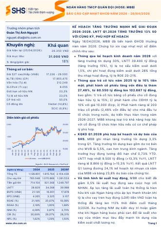 MBB: Khuyến nghị KHẢ QUAN  với giá mục tiêu 31,000 đồng/cổ phiếu