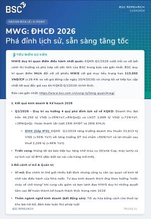 MWG: Khuyến nghị  MUA với giá mục tiêu 113,000 đồng/cổ phiếu