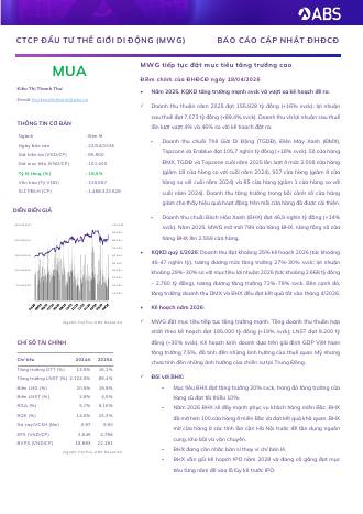 MWG: Khuyến nghị MUA với giá mục tiêu 101,400 đồng/cổ phiếu