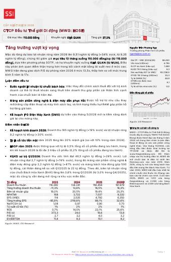 MWG: Khuyến nghị KHẢ QUAN với giá mục tiêu 110,000 đồng/cổ phiếu