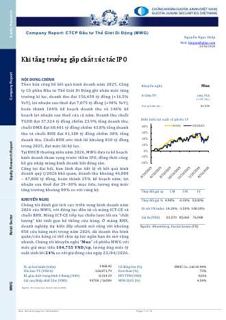 MWG: Khuyến nghị MUA với giá mục tiêu 104,755 đồng/cổ phiếu