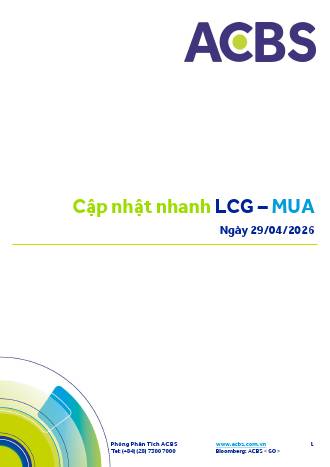 LCG: Khuyến nghị MUA  với giá mục tiêu 13,700 đồng/cổ phiếu