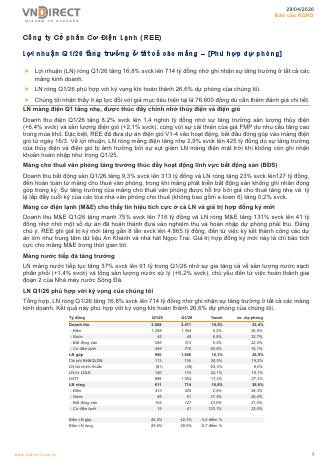 REE: Báo cáo cập nhật KQKD Q1/2026
