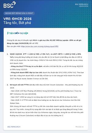 VRE: Báo cáo cập nhật ĐHCĐ 2026