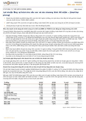 MWG: Báo cáo cập nhật KQKD Q1/2026