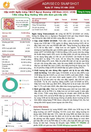 VCB: Khuyến nghị TĂNG TỶ TRỌNG với giá mục tiêu 70,000 đồng/cổ phiếu