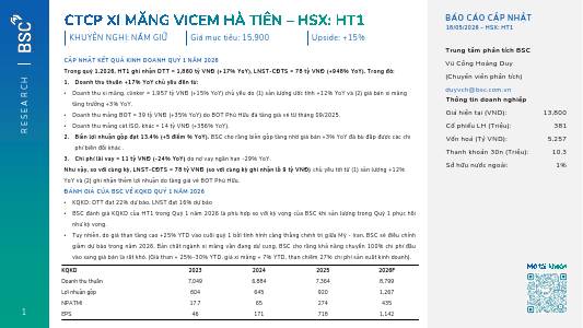 HT1: Khuyến nghị NẮM GIỮ với giá mục tiêu 15,900 đồng/cổ phiếu