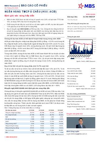 ACB: Khuyến nghị KHẢ QUAN với giá mục tiêu 33,700 đồng/cổ phiếu