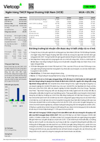 VCB: Khuyến nghị MUA với giá mục tiêu 78,500 đồng/cổ phiếu
