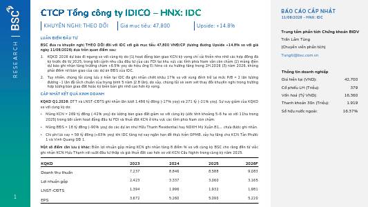 IDC: Khuyến nghị THEO DÕI với giá mục tiêu 47,800 đồng/cổ phiếu