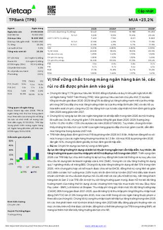 TPB: Khuyến nghị MUA với giá mục tiêu 18,600 đồng/cổ phiếu