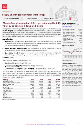 MSN: Khuyến nghị MUA với giá mục tiêu 101,000 đồng/cổ phiếu