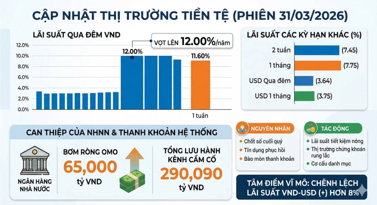 Lãi suất liên ngân hàng bất ngờ vượt đỉnh 12%: Tín hiệu vĩ mô nào cho nhà đầu tư?