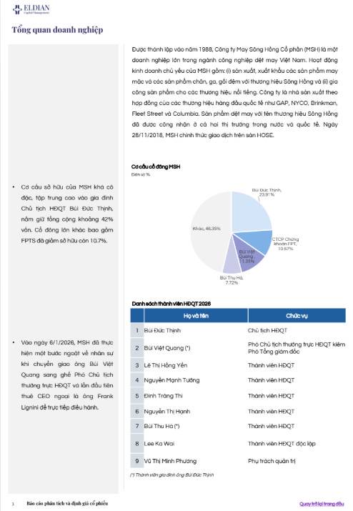 Sóng hồi đơn hàng may mặc và bài toán tăng trưởng sau giai đoạn khó khăn - Báo cáo phân tích và định giá CTCP May Sông Hồng (HOSE: MSH)