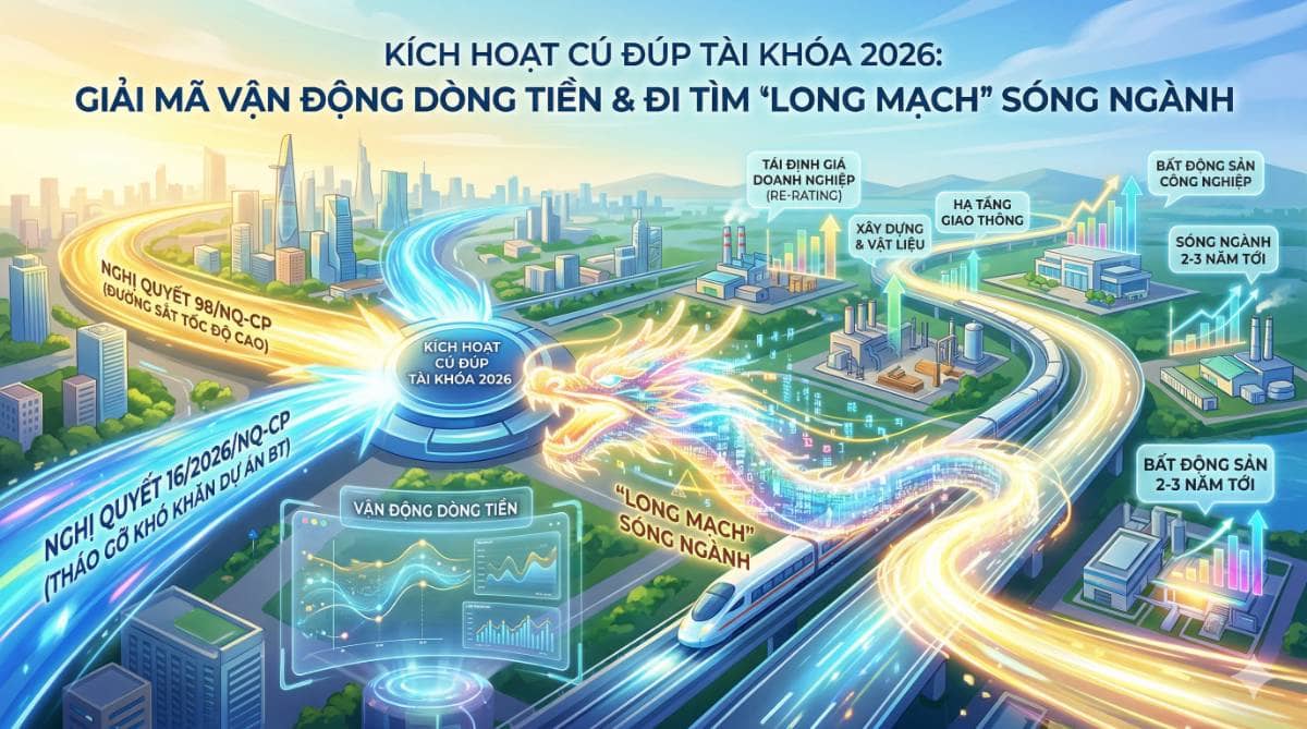 Kích Hoạt "Cú Đúp" Tài Khóa 2026: Giải Mã Vận Động Dòng Tiền & Đi Tìm "Long Mạch" Sóng Ngành