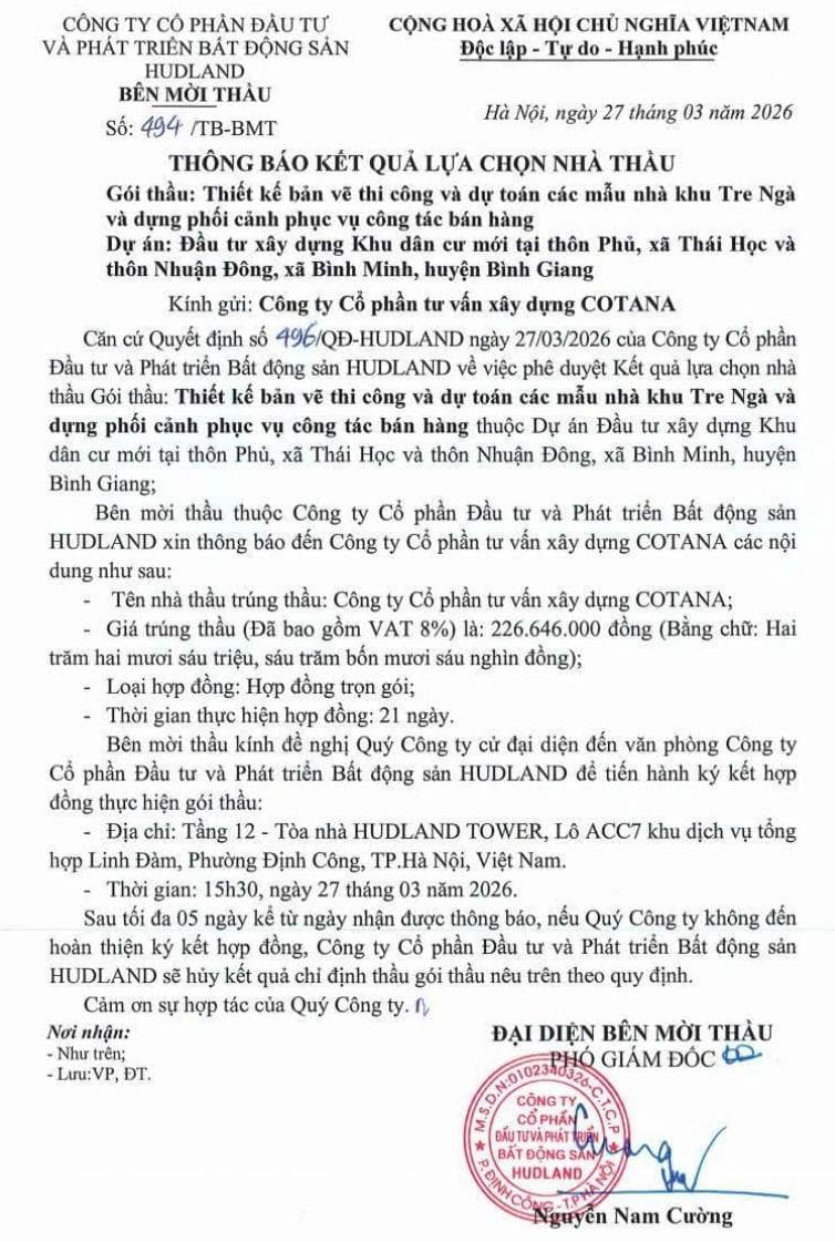 HLD - bước ngoặt chu kỳ cùng Hudland Bình Giang