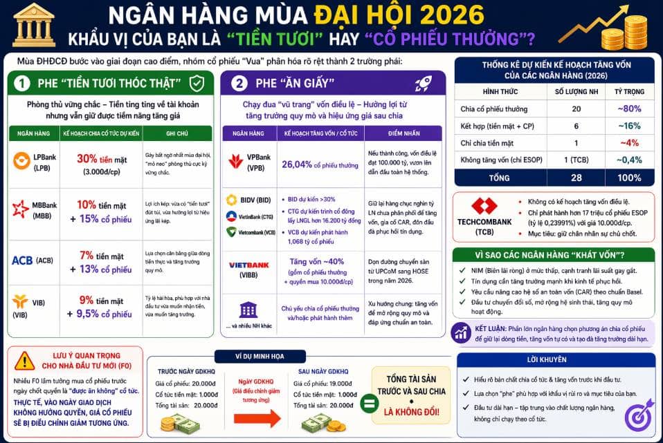 🔥NGÂN HÀNG MÙA ĐẠI HỘI 2026: KHẨU VỊ CỦA BẠN LÀ "TIỀN TƯƠI" HAY "CỔ PHIẾU THƯỞNG"? 🔥. Mùa Đại hội  ...
